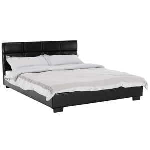 KONDELA Manželská posteľ s roštom, 160x200, čierna ekokoža, MIKEL
