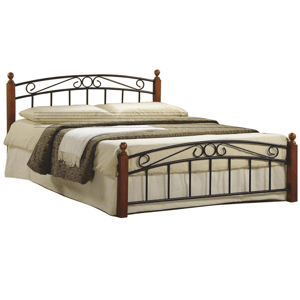 KONDELA Manželská posteľ, čerešňa/čierny kov, 180x200, DOLORES