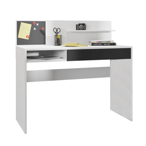 KONDELA PC stôl s magnetickou tabuľou, biela/čierna, IMAN