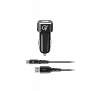 Set USB autonabíječky a odolného USB-C kabelu Cellularline Tetra Force 18W, Qualcomm® Quick Charge 3.0, černá