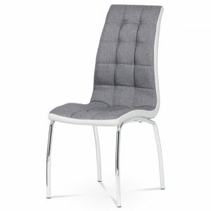 AUTRONIC DCL-420 GREY2 Jedálenská stolička, poťah sivá látka a biela ekokoža, kovová podnož, chróm