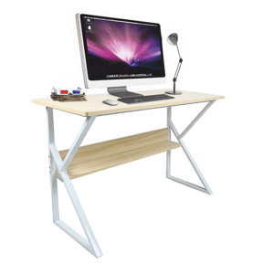 KONDELA Písací stôl s policou, dub prírodný/biela, TARCAL 80
