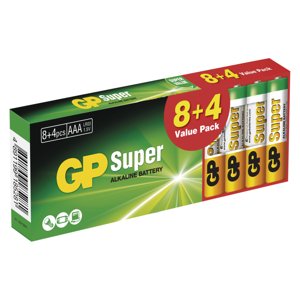 GP SUPER ALKALINE BATTERY 8+4 VALUE PACK (AAA LR03, 1.5V)