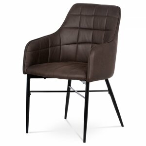 AUTRONIC AC-9990 BR3 jedálenská stolička, poťah hnedá látka v dekor vintage kože, kovová podnož, černý matný lak