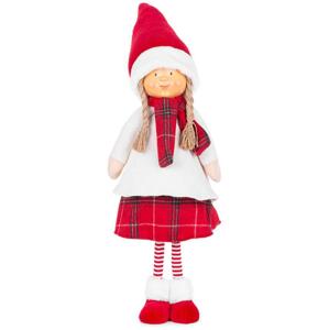 Postavička MagicHome Vianoce, Dievčatko s červenou šatkou, látkové, červeno-biele, 31x18x90 cm