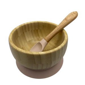 Martons bambusová miska s prísavkou a lyžička 400 ml, Smoke pink