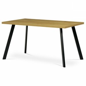AUTRONIC HT-740 OAK Jedálenský stôl 140x85x75 cm, doska melamín, 3D dekor divoký dub, kovové nohy, čierny mat
