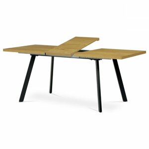 AUTRONIC HT-780 OAK Jedálenský stôl 140+40x85x75 cm, doska melamín, 3D dekor divoký dub, kovové nohy, čierny mat