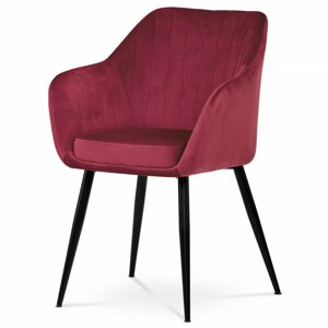 AUTRONIC PIKA RED4 Jedálenská stolička, poťah červená zamatová látka, kovové nohy, čierny matný lak