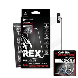 Sturdo Rex ochranné sklo + Camera protection iPhone 15, čierne (6in1 FG+Camera)