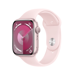 APPLE WATCH SERIES 9 GPS 45MM PINK ALUMINIUM CASE WITH LIGHT PINK SPORT BAND - S/M, MR9G3QC/A