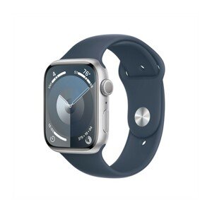 APPLE WATCH SERIES 9 GPS 45MM SILVER ALUMINIUM CASE WITH STORM BLUE SPORT BAND - M/L, MR9E3QC/A