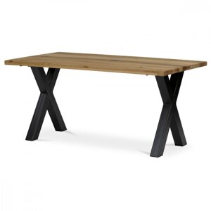 AUTRONIC DS-X160 DUB Stůl jídelní, 160x90x75 cm, masiv dub, kovové podnoží ve tvaru písmene "X" , černý lak