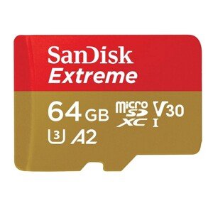 SANDISK 121585 EXTREME MICROSDXC 64GB + SD ADAPTER 170MB/S, 80MB/S A2 C10 V30 UHS-I U3